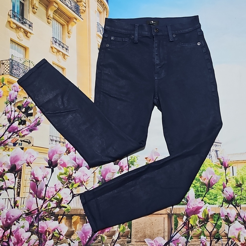 7 For All Mankind Los Angeles Coated Dark Navy Jeans Size 26